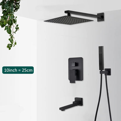 Black Concealed Shower System Rain Waterfall Bathroom Embedded Shower Faucet Set with Tub Spout