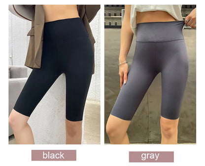 BIVIGAOS Summer Sharkskin Fabric Biker Shorts Women's Thin Black Cycling Shorts Slim Skinny Sport High Waist Fitness Shorts.