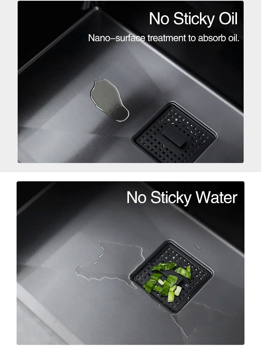 ASRAS New Nanometer Kitchen Sink Handmade Sink 4mm Thickness 240mm Depth Large Size Single Kitchen Sink With Drain Plate Sinks
