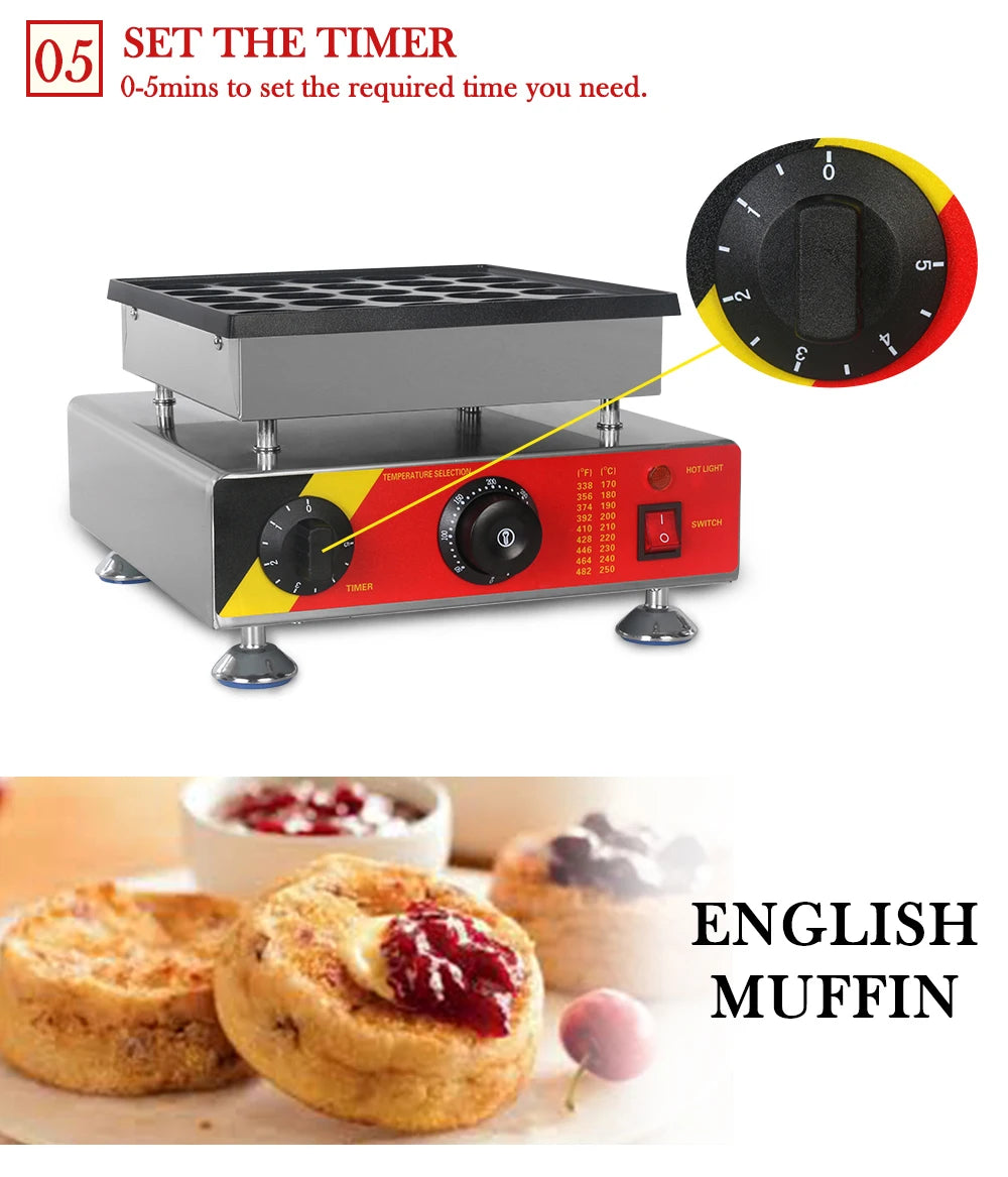 ITOP Mini Poffertjes Maker Mini Pancake Waffle Muffin Machine 25 Holes Commercial 800W Non-stick, Fast Heating, Heavy Duty.
