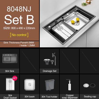 ASRAS Nanometer Handmade Sinks 4mm Thickness 220mm Depth SUS 304 Stainless Steel Luxury Stepped Kitchen Sinks