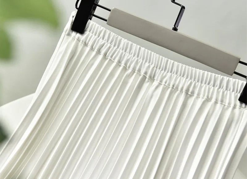 Brand Designer Women Spring Autumn Elegant Chic Solid Pleated Skirt High Waist Luxury Fashion With Elastic Female C-035.