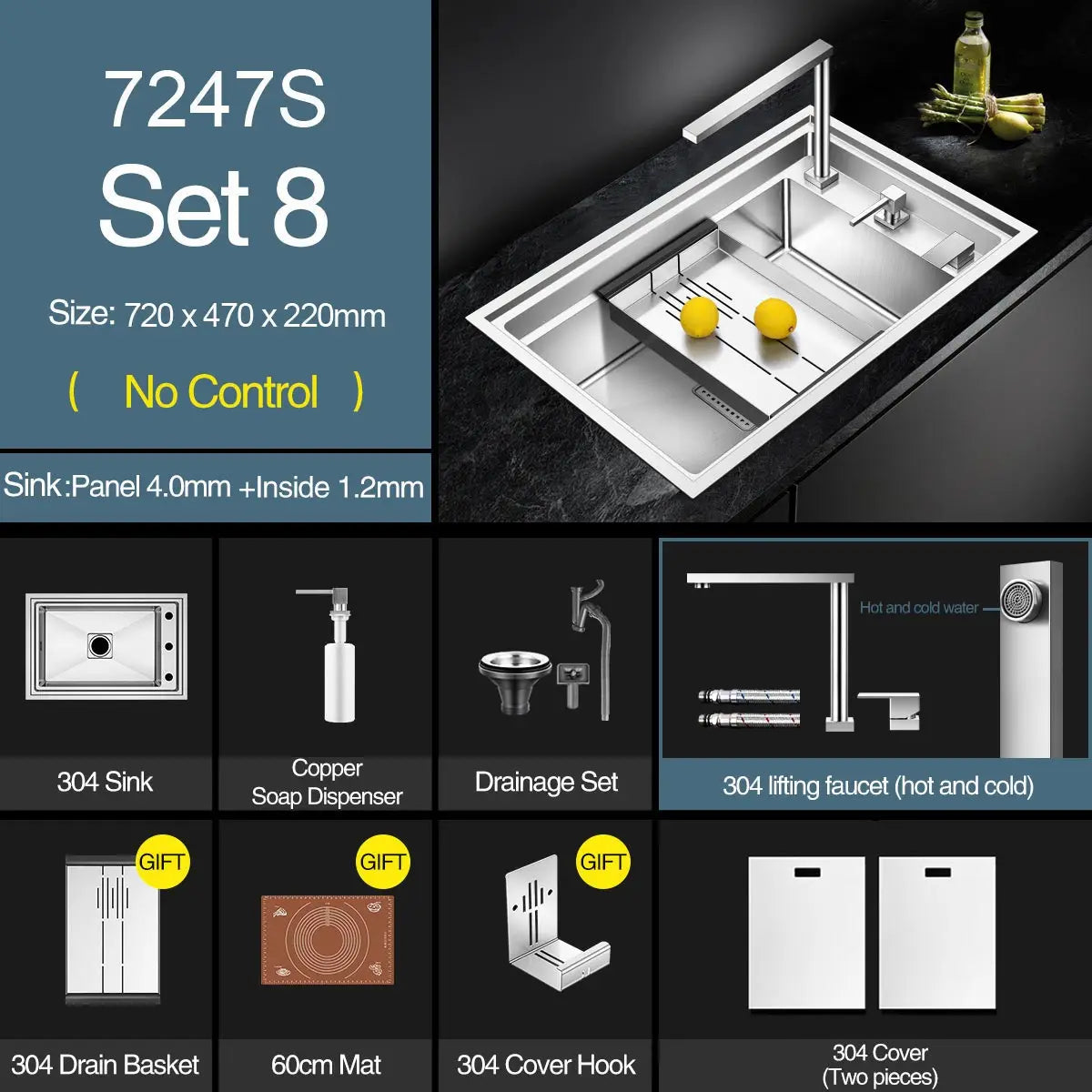 ASRAS New kitchen Sink Double Cover hidden Single Large Size 304 Stainless Steel 4mm Thickness Handmade Brushed kitchen Sink