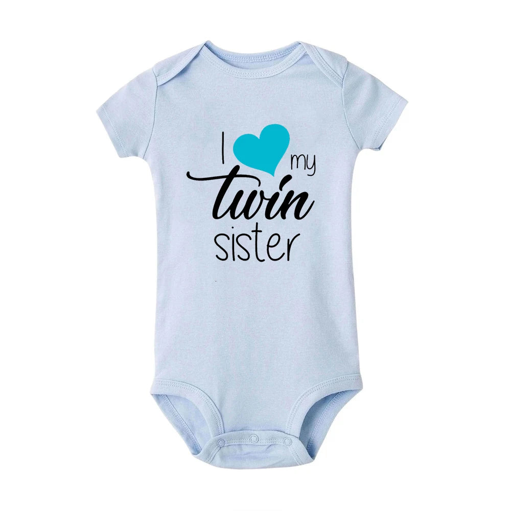 Zwillinge Säuglings-Body „I Love My Twin Sister Brother“ für Neugeborene, Jungen und Mädchen, kurzärmelig, Overall, Kleinkind-Kleidung, Baby-Geschenk-Strampler.