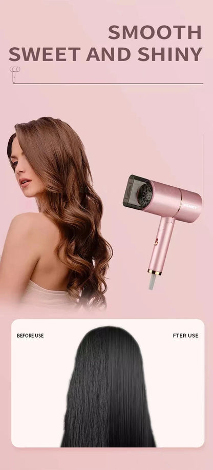Kemei Professional Blow Dryer Negative Ion Smoother Hair Care Fast Drying Foldable Portable Pink Hair Dryer Home Travel Salon