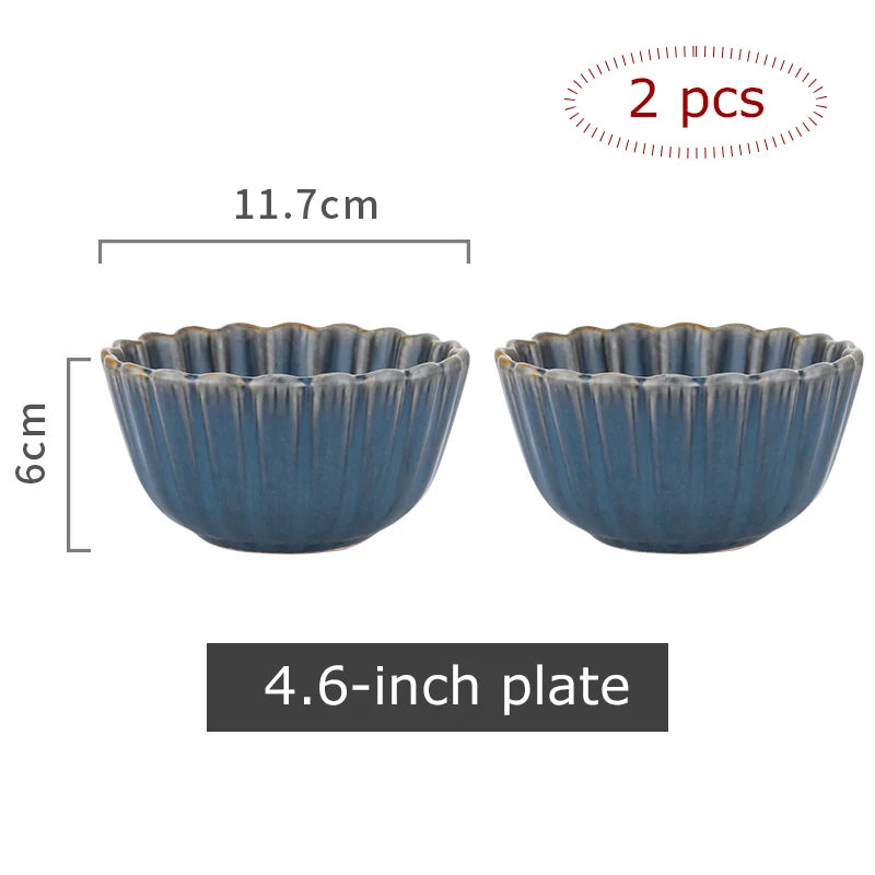 1pc Japanese Dinnerware Ceramic White Blue Dinner Plate Serving Dishes Rice Ramekin Sauce Bowl Microwave Safe