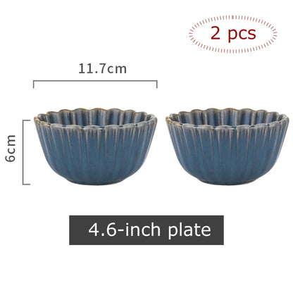 1pc Japanese Dinnerware Ceramic White Blue Dinner Plate Serving Dishes Rice Ramekin Sauce Bowl Microwave Safe