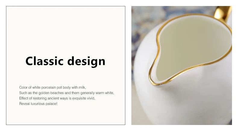 Grace Bone China Coffee Set White Gold Porcelain Tea Set Advanced Pot Cup Ceramic Mug Sugar Bowl Creamer Teapot Milk Jug Teaset.