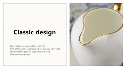 Grace Bone China Coffee Set White Gold Porcelain Tea Set Advanced Pot Cup Ceramic Mug Sugar Bowl Creamer Teapot Milk Jug Teaset.