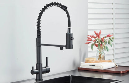 Filter Kitchen Faucet 2 In 1 Pull Down 360° Flexible Drinking Pure Water Purification Faucets Brass Hot Cold Water Mixer Tap