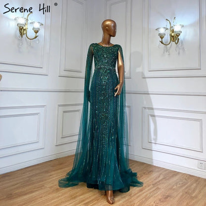 Taupe Cape Sleeves O Neck Beaded Evening Dresses Serene Hill LA70638 Mermaid Party Wear Gowns for Women.