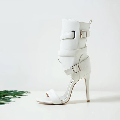 PU Leather Stiletto Women Sandal 2025 Drag Quee Summer High Heels Wedding Party Sexy Shoes Belt Solid Sissy Pumps Size 34~50