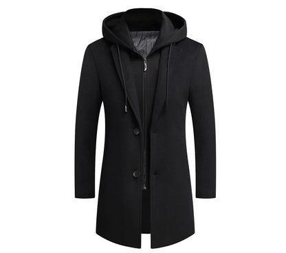 DIMUSI Winter Men's Hooded Wool Jackets Casual Middle Long Scarf Collar Cotton Thick Woolen Coat Male Luxurious Trench Clothing.
