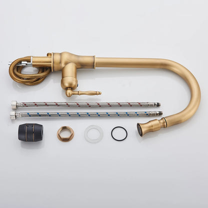 POIQIHY Antique Brass Kitchen Faucet Pull Out Bathroom Kitchen Mixers Single Handle Pull Down Cold Hot Water Tap Deck Mounted
