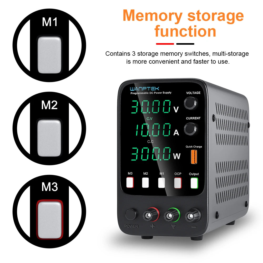 Wanptek Adjustable DC Power Supply 30V 10A LED Lab Bench Power Source Stabilized Switch Power Supply Voltage Regulator 60V 5A