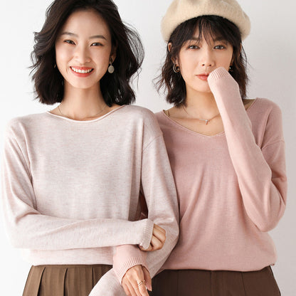 2025, frühling Herbst Frauen Pullover Solide Strickwaren Koreanische Lose Weibliche Grundlegende Casual Jumper Stretch Pullover Himmel Blau Rosa Pullover.
