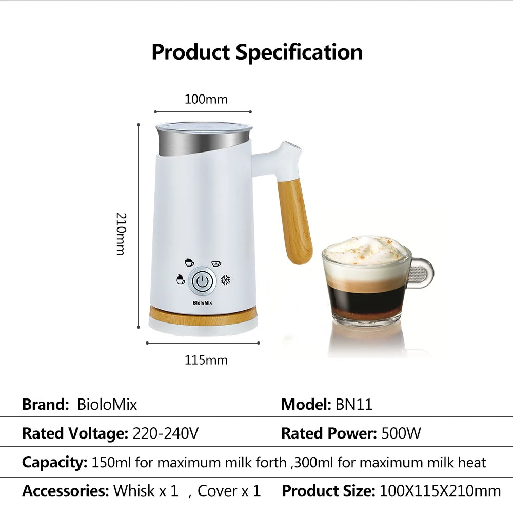 BioloMix NEW Automatic Hot and Cold Milk Frother Warmer for Latte, Foam Maker for Coffee, Hot Chocolates, Cappuccino.