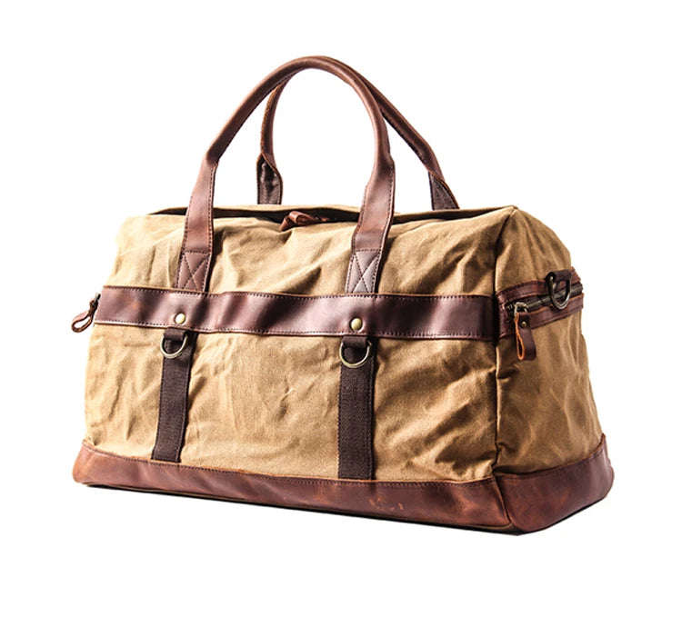Wasserdichte gewachste Canvas Leder Herren Reisetasche Handgepäcktasche Handgepäck Große Tragetasche Vintage Herren Duffle Wochenendtasche große Übernachtung