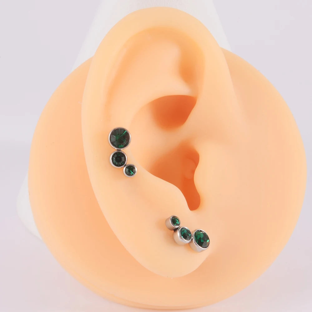 2PCS 361 Surgical Steel Crystal  Ear Tragus Cartilage Earrings 16G Three Zircon Lobe Helix Daith Earring Piercing Body Jewelry
