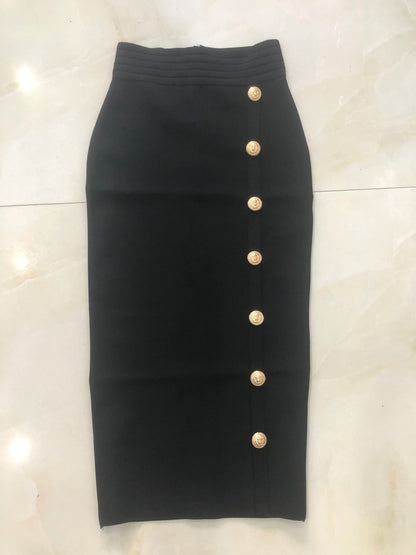 New Arrival Women Button Black Blue Red Bodycon Bandage Skirt 2024 Designer High Waist High Street Party Club Pencil Skirt 75cm.