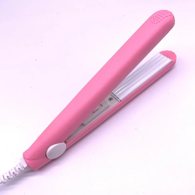 A mini hair iron pink corrugated plate electric curling iron curl modelling tools.