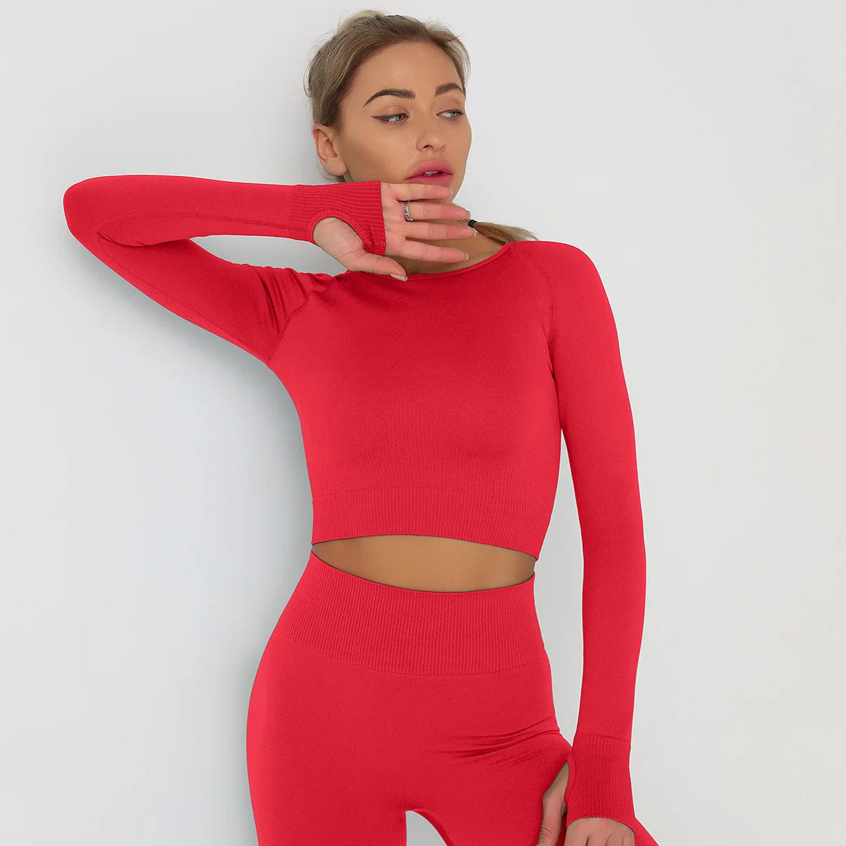 Seamless Athletic Crop Top Woman Sports T-shirts Yoga Top Knitted Shirt Long Sleeve Workout Tops For Women Fashion Gym Clothes.