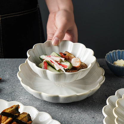 1pc Japanese Dinnerware Ceramic White Blue Dinner Plate Serving Dishes Rice Ramekin Sauce Bowl Microwave Safe.