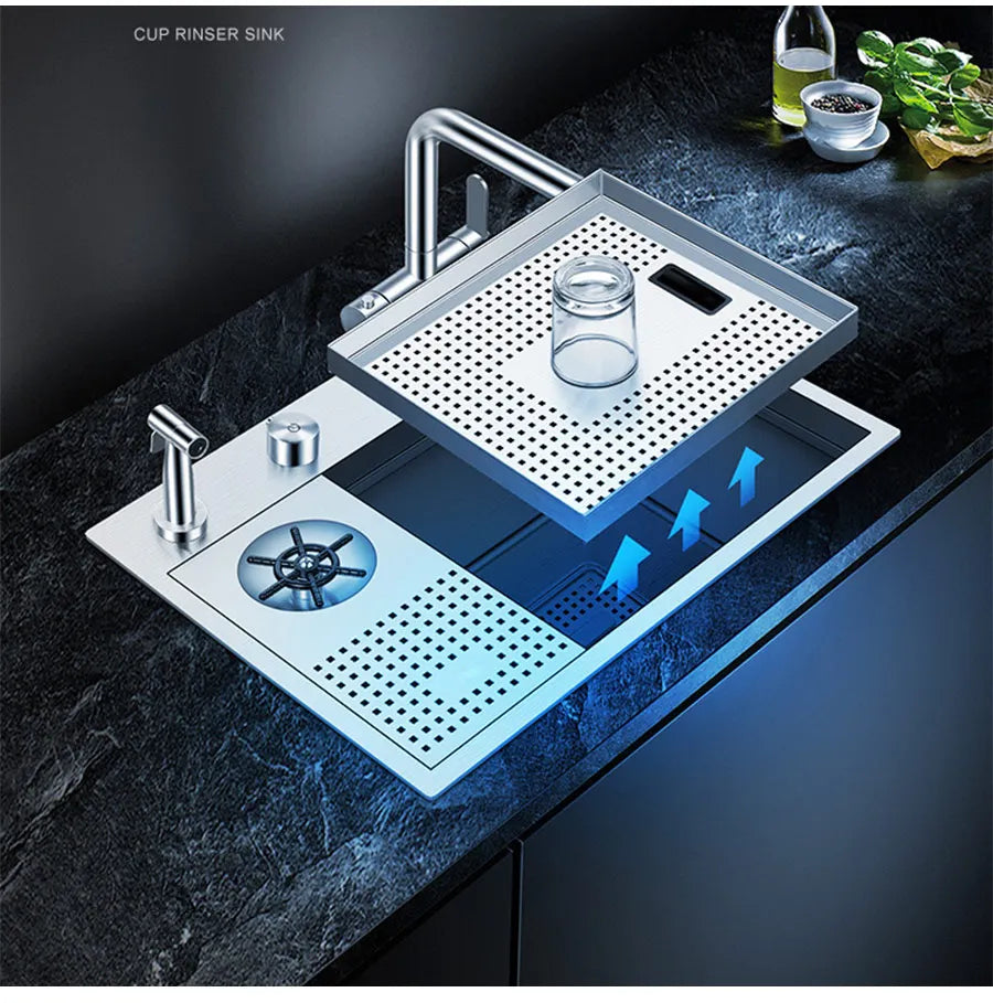 ASRAS Island Hidden kitchen Sink 304 Stainless Steel 4mm Thickness Handmade Brushed Sink High Pressure Cup Washer kitchen Sinks