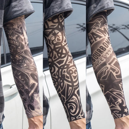 3PCS/lot new mixed 100%Nylon elastic Fake temporary tattoo sleeve skull wolf totem dragon designs body Arm stockings cool men