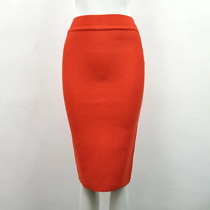 16 Colors High Quality Tight Pink Green Black Rayon Knee Length Bandage Skirt Night Club Party Skirt