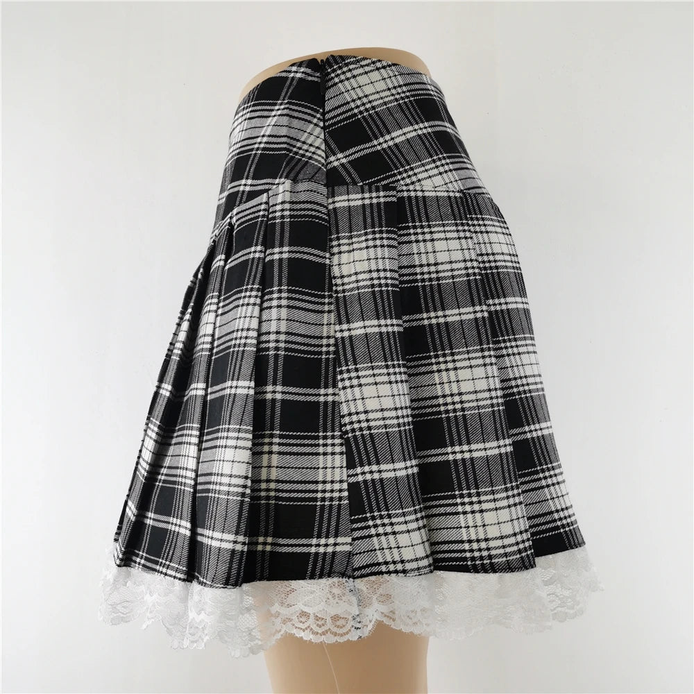 Harajuku Punk Gothic Black High Waist Black Skirts Women Sexy Patchwork Bandage Mini Female Streetwear Black Skirt.