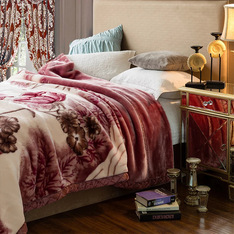 Double Layer Raschel Blankets 150*200cm Soft Warm Faux Fur Mink Throw Thicken Fluffy Microfiber Plush Weighted Blankets For Beds.