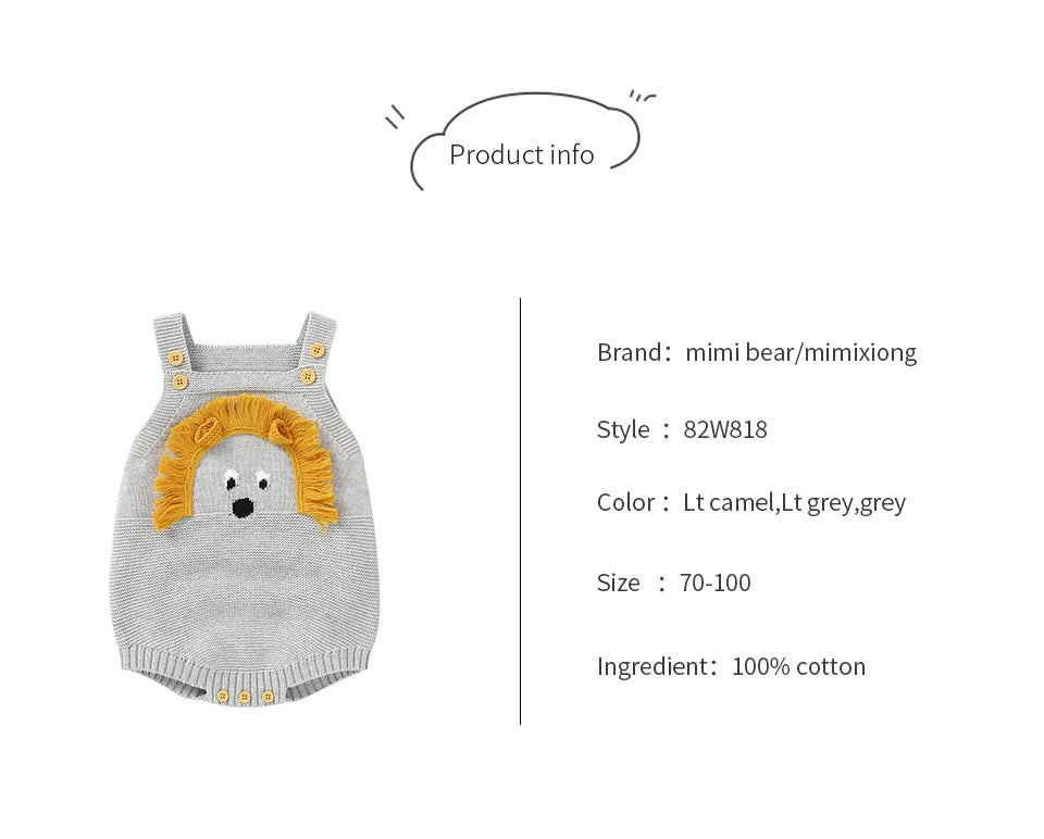 Baby-Body, niedlicher Cartoon-Löwe, Kleinkind-Säuglings-Onesies, 100 % Baumwolle, gestrickt, für Neugeborene, Kinder, Kleidung, einteiliger Overall, ärmellos.