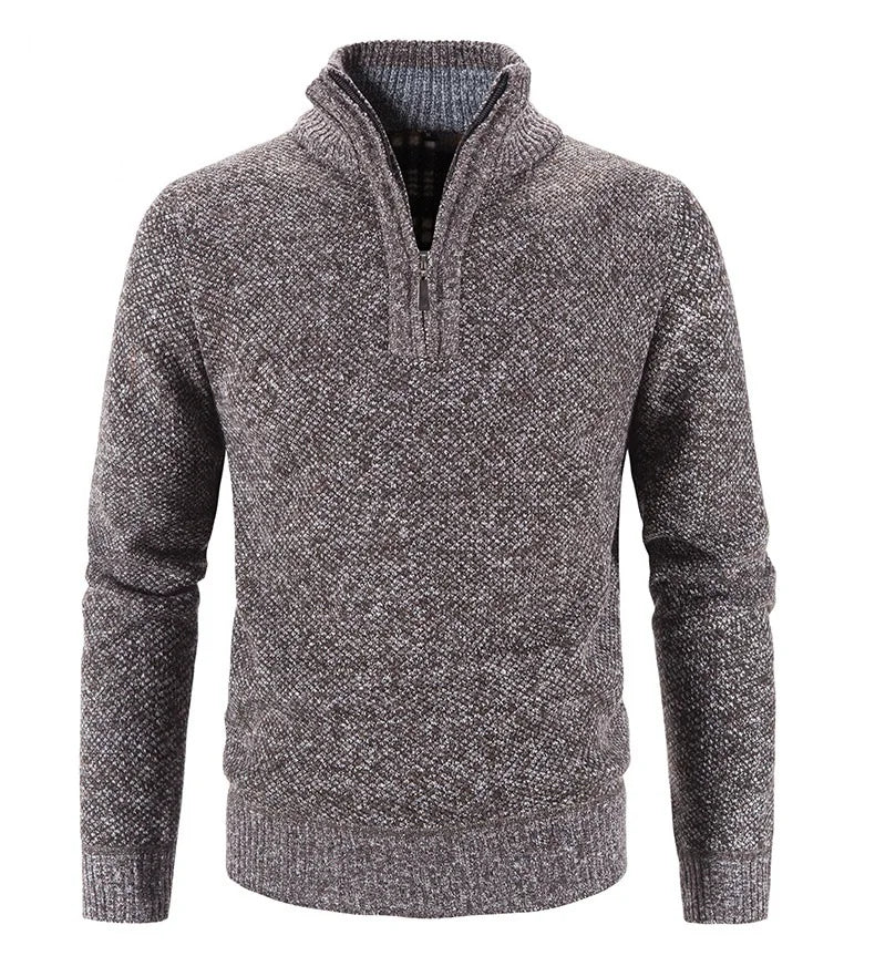 Winter Men's Fleece Thicker Sweater Half Zipper Turtleneck Warm Pullover Quality Male Slim Knitted Wool Sweaters for Spring.