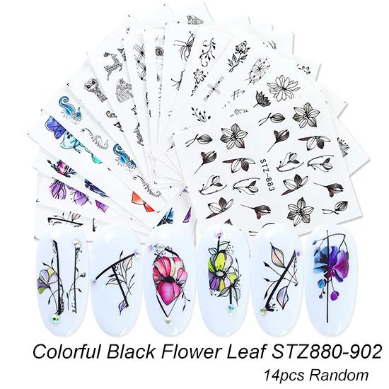 1Set Watercolor Xmas Flower Sticker Nail Decal Set Flamingo Letter Design Gel Manicure Decor Water Slider Foil CHSTZ683-706-1.