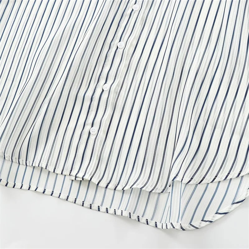 TAOP&ZA Women's Clothing 2024 Early Autumn New Fashion Chic Casual Loose Versatile Texture Striped Long-sleeved Shirt 8926551.