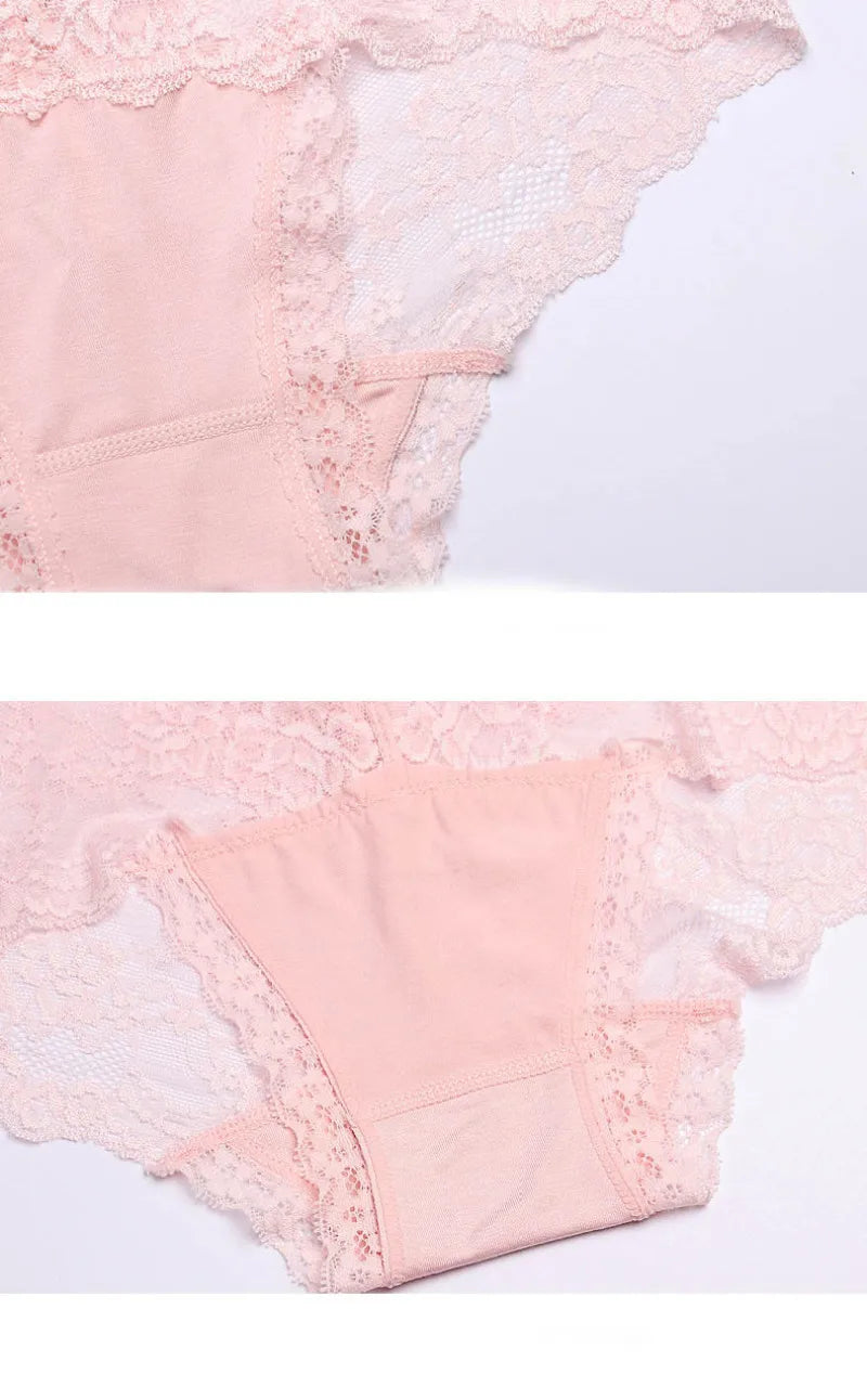 Women Modal Transparent Sexy Lace Underwear Plump Lady 3XL Large Size Hollow Seamless Panties High-Rise Soft Big Briefs.