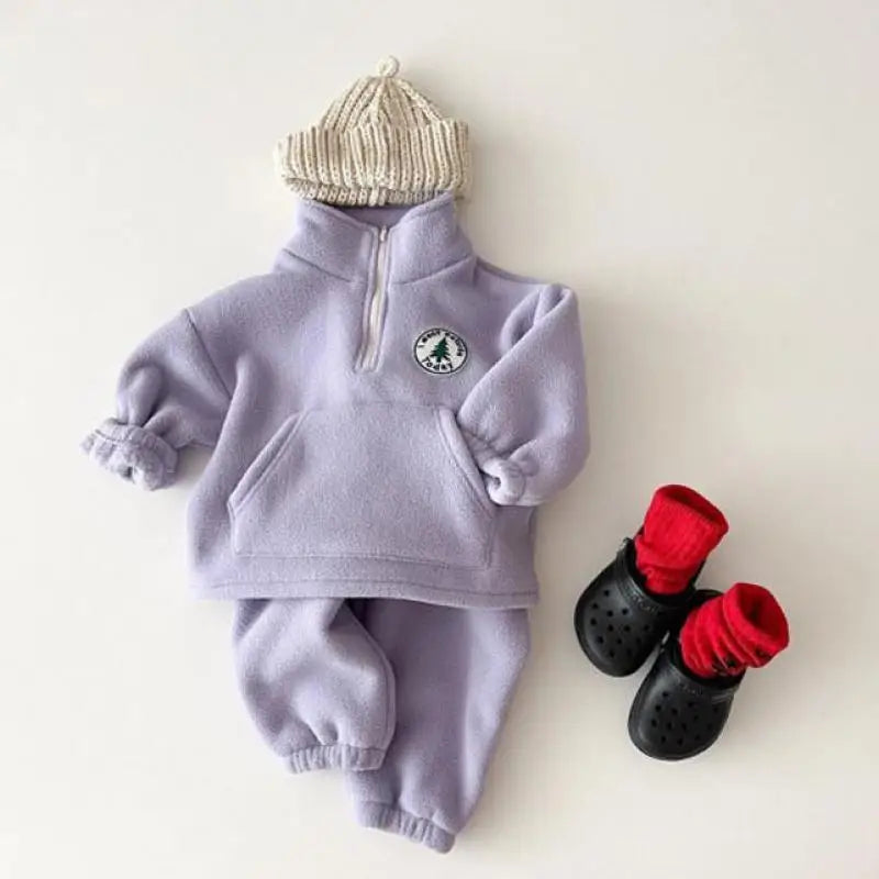 Baby Jungen Kleidung Sets Kinder Verdicken Sweatshirt Kinder Kleidung Mädchen Solide Baumwolle Langarm Pullover Tops + Hose Anzüge 2 stücke