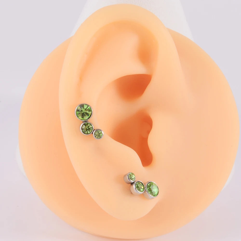 2PCS 361 Surgical Steel Crystal  Ear Tragus Cartilage Earrings 16G Three Zircon Lobe Helix Daith Earring Piercing Body Jewelry