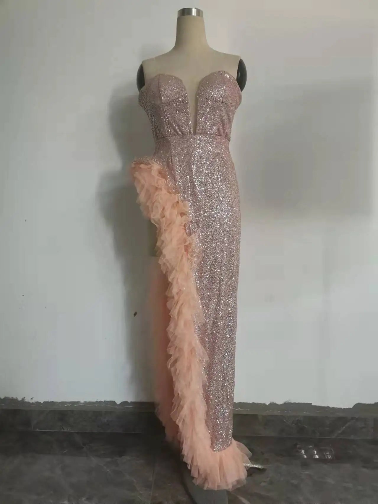 Vestidos Gala Prom Dresses Glitter Sequin Side Slit Sweetheart Mermaid Party Dress Vestidos.