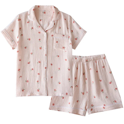 2025 sommer Damen Kurzarm Shorts Pyjamas Set 100 % Baumwolle Krepp Tuch Dünne Hause Service Zwei-stück Frühling und Herbst Lose.