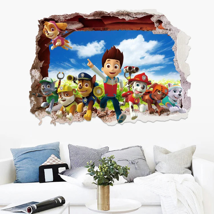 Disney 3D Cartoon  Pawed Wall Stickers For Kids Rooms Living Room Boys Girls Children Bedroom DIY Home Decor Patroling Car.