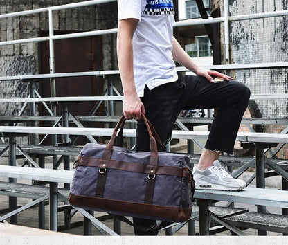 Wasserdichte gewachste Canvas Leder Herren Reisetasche Handgepäcktasche Handgepäck Große Tragetasche Vintage Herren Duffle Wochenendtasche große Übernachtung