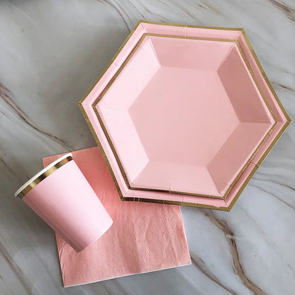 40pcs/set Yellow Green Pink Blue Paper Plates Cups Disposable Tableware Set for Wedding Birthday Party Baby Shower Supplies