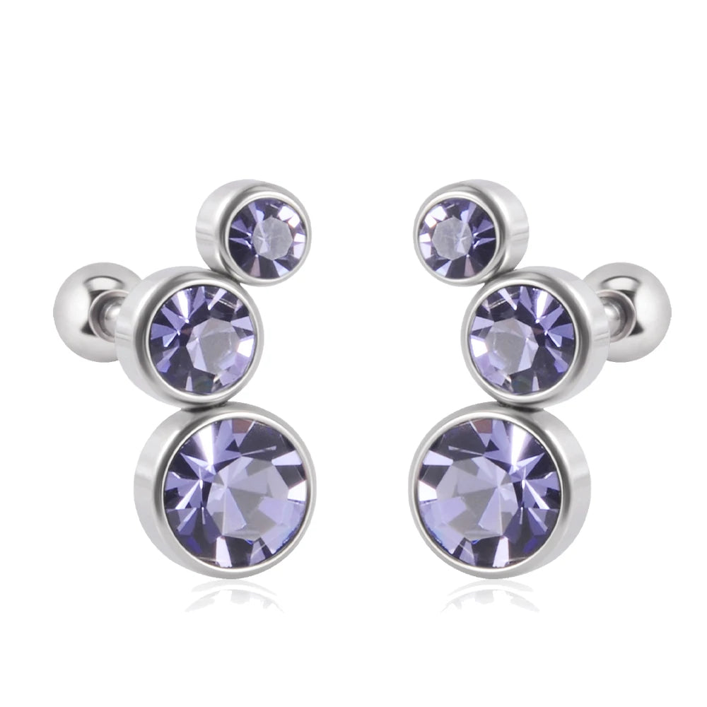 2PCS 361 Surgical Steel Crystal  Ear Tragus Cartilage Earrings 16G Three Zircon Lobe Helix Daith Earring Piercing Body Jewelry