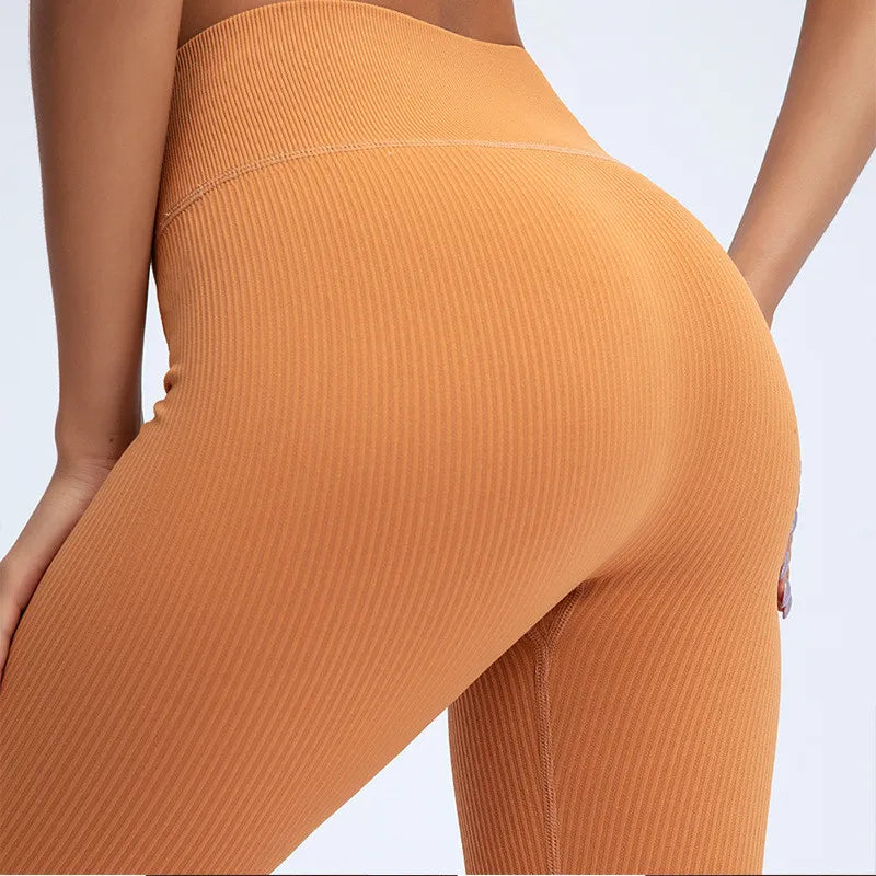 Ribbed Yoga Pants High Waisted Gym Leggings Sport Women Fitness Seamless Female Legging Tummy Control Running Training Tights