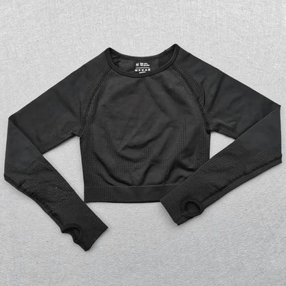 Seamless Yoga Crop Top For Women Long Sleeve Gym Workout Tops with Thumb Holes Sports Running Shirt Women Sportswear