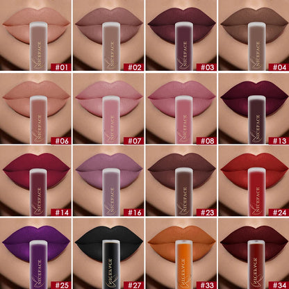 NICEFACE Matte Liquid Lipstick Waterproof Long Lasting Lip Gloss Tint Sexy Red Nude Purple Metallic Lipsticks Makeup Cosmetics.