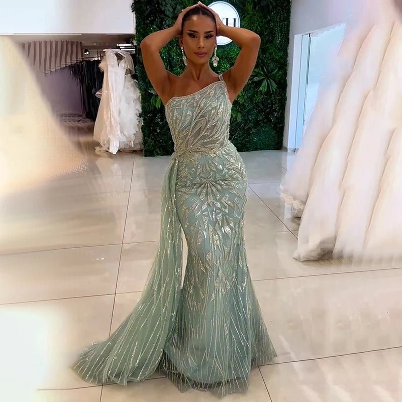 Jancember Best Sale Blue Sequined Mermaid Sequined Lace Fashion Elegant Off Shoulder Evening Dress.
