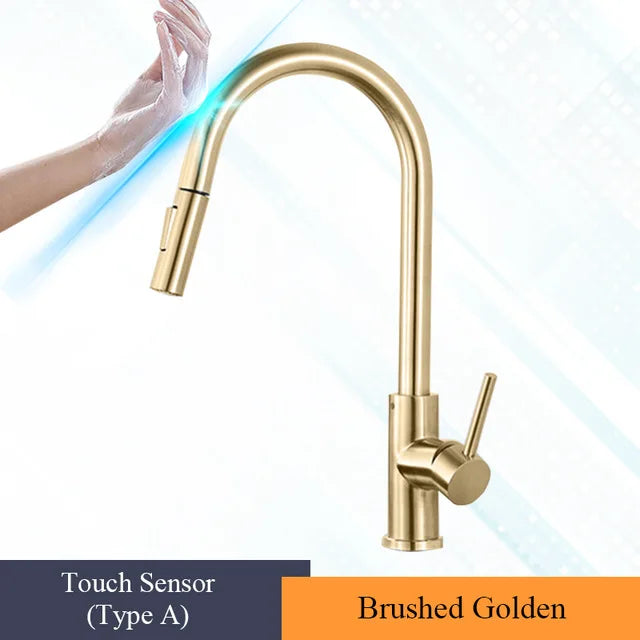 Pull Out Touch Sensor Kitchen Faucet 360 Rotation Smart Kitchen Faucet Sensor Tap Faucet Single Handle Mixer Tap